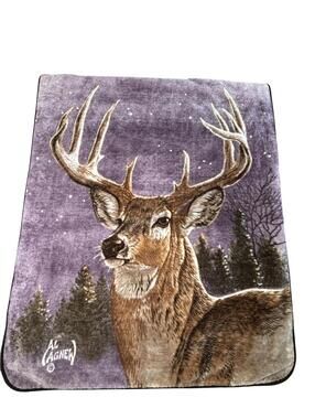 Al Agney Deer Buck Throw Blanket Purple Woodland Scene